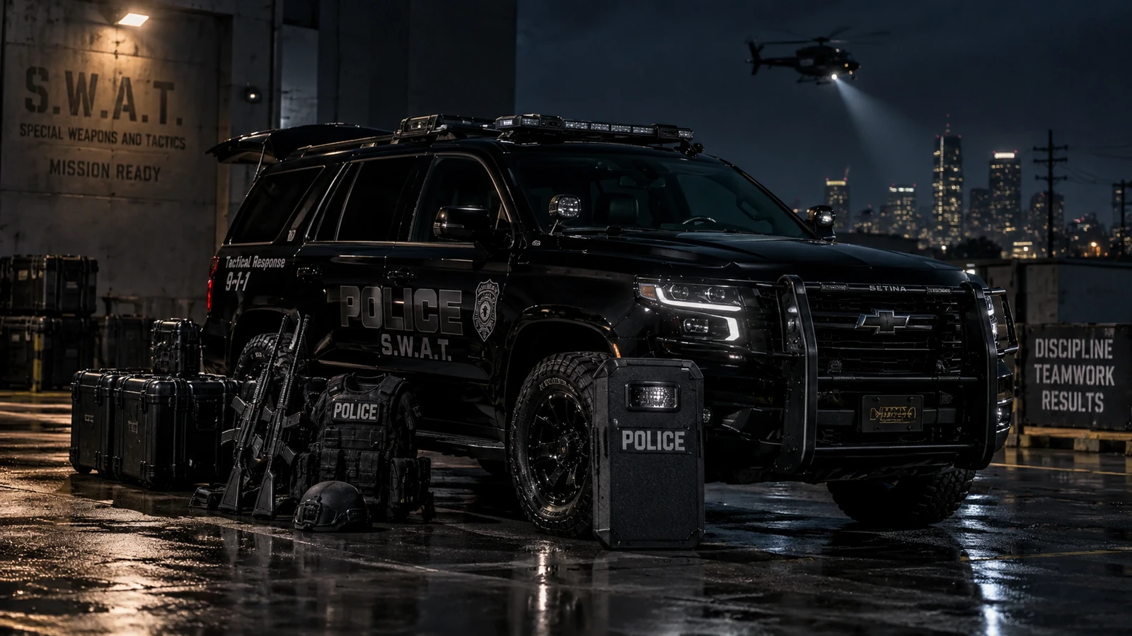 Tactical police unit at night